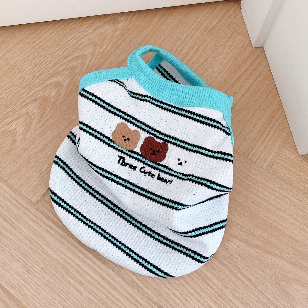 ♡【 L27 預購 】 雙條紋刺繡三隻小熊背心-細節圖3