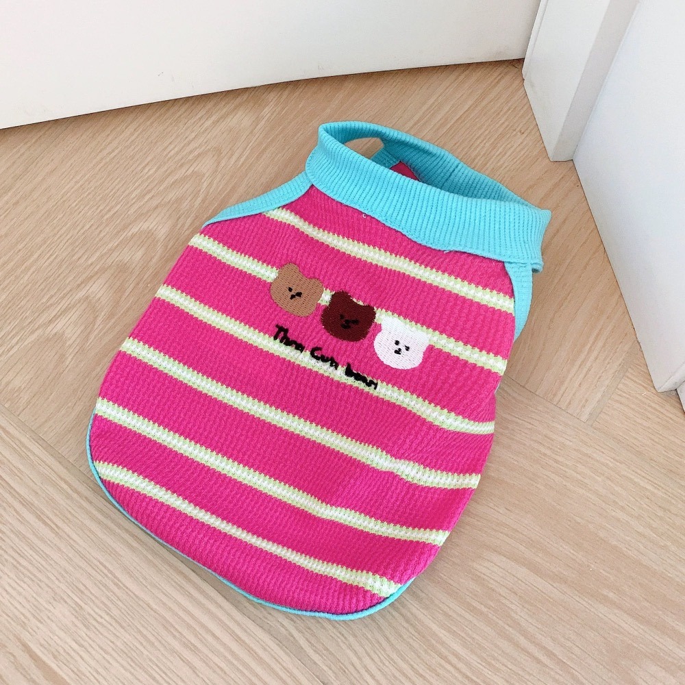 ♡【 L27 預購 】 雙條紋刺繡三隻小熊背心-細節圖4