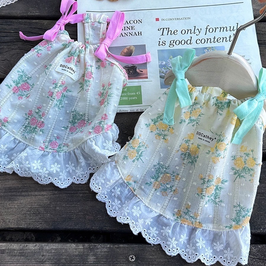 ♡【 L43 預購 】 輕薄透氣粉漾刺繡碎花綁帶洋裝-細節圖2