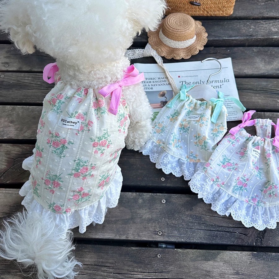 ♡【 L43 預購 】 輕薄透氣粉漾刺繡碎花綁帶洋裝-細節圖4