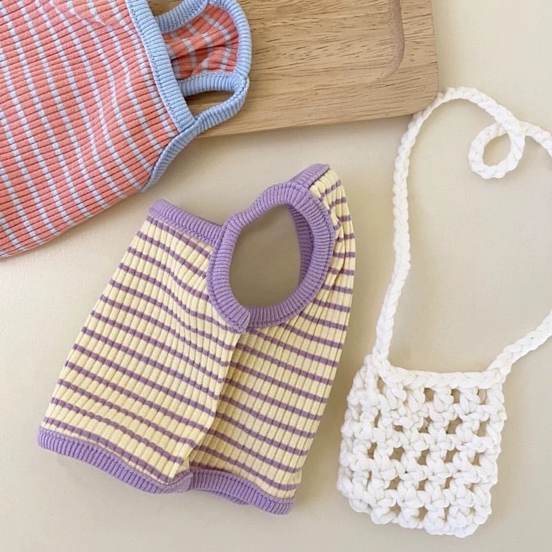 ♡【 L44 預購 】  針織薄料粉彩坑條條紋背心-細節圖3