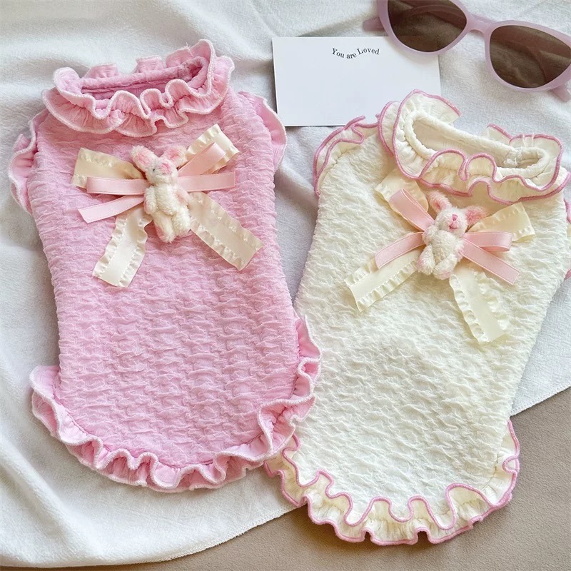 ♡【 L66 預購 】 蝴蝶結小兔娃粉嫩捲捲背心 可穿至大狗.ᐟ.ᐟ.ᐟ ⋆-細節圖2