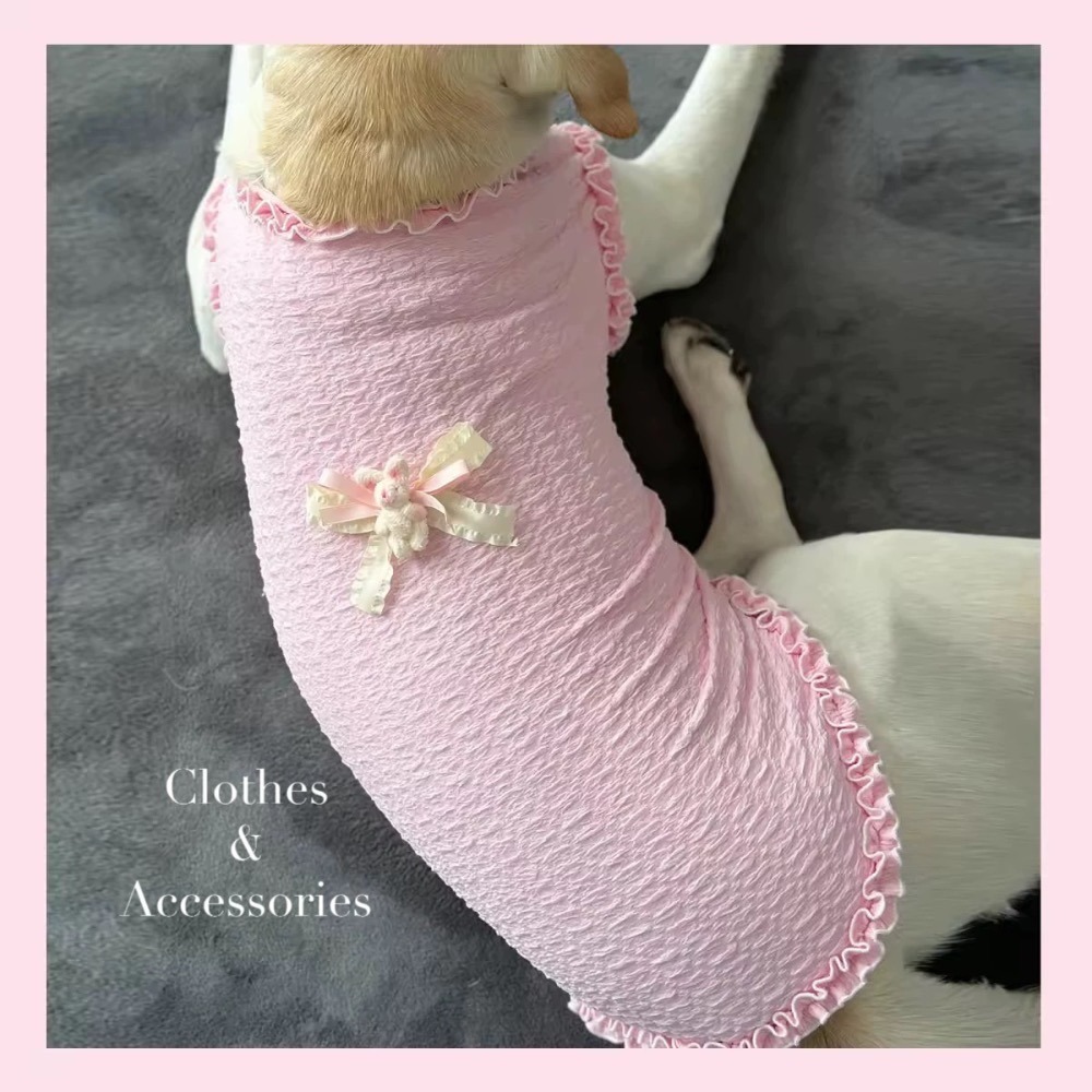 ♡【 L66 預購 】 蝴蝶結小兔娃粉嫩捲捲背心 可穿至大狗.ᐟ.ᐟ.ᐟ ⋆-細節圖4
