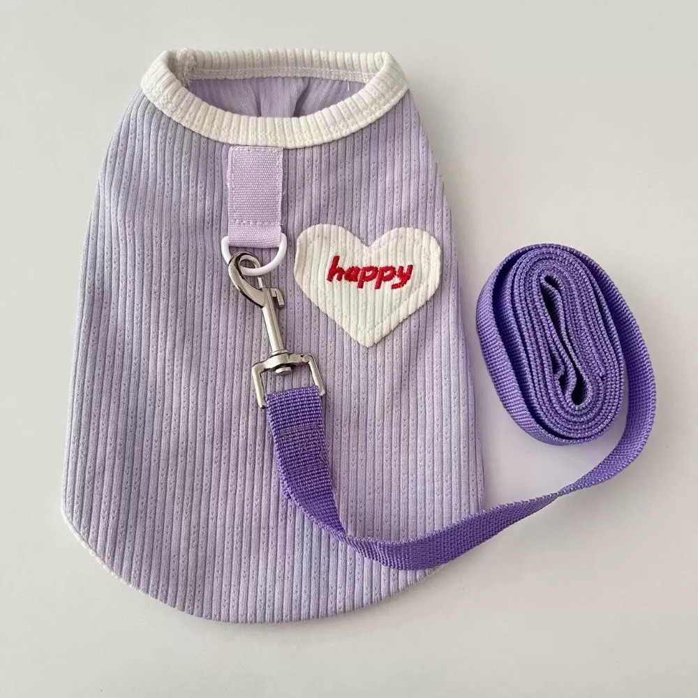 ♡【 L76 預購 】 HAPPY貼布坑條背心 可牽繩-細節圖2