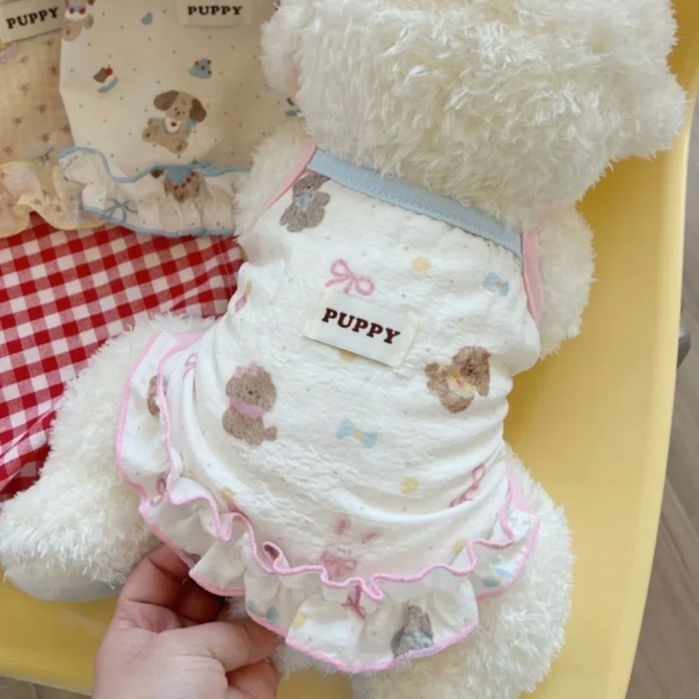 ♡【 L89 預購 】可愛狗勾PUPPY親膚印花泡泡裙-細節圖4
