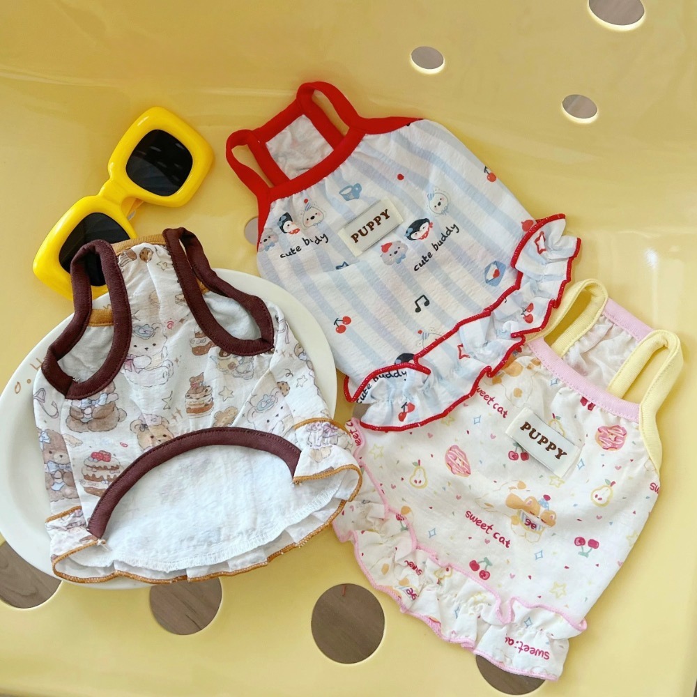 ♡【 L96 預購 】  紅藍條紋小企鵝/咖啡小熊蛋糕/柴柴櫻桃泡泡衣-細節圖3