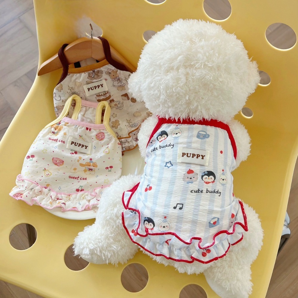 ♡【 L96 預購 】  紅藍條紋小企鵝/咖啡小熊蛋糕/柴柴櫻桃泡泡衣-細節圖5