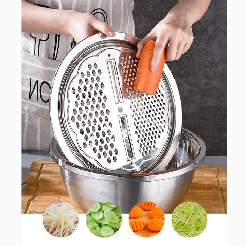 304不鏽鋼多功能刨絲鍋三件式料理瀝水盆 洗米/刨絲/瀝水.三合一 28cm-細節圖2