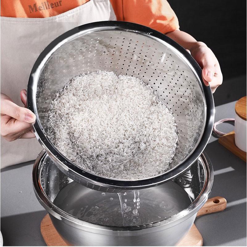 304不鏽鋼多功能刨絲鍋三件式料理瀝水盆 洗米/刨絲/瀝水.三合一 28cm-細節圖4