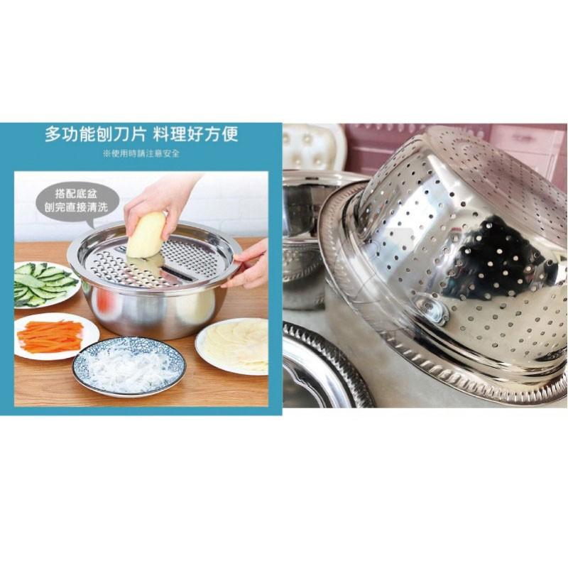 304不鏽鋼多功能刨絲鍋三件式料理瀝水盆 洗米/刨絲/瀝水.三合一 28cm-細節圖5