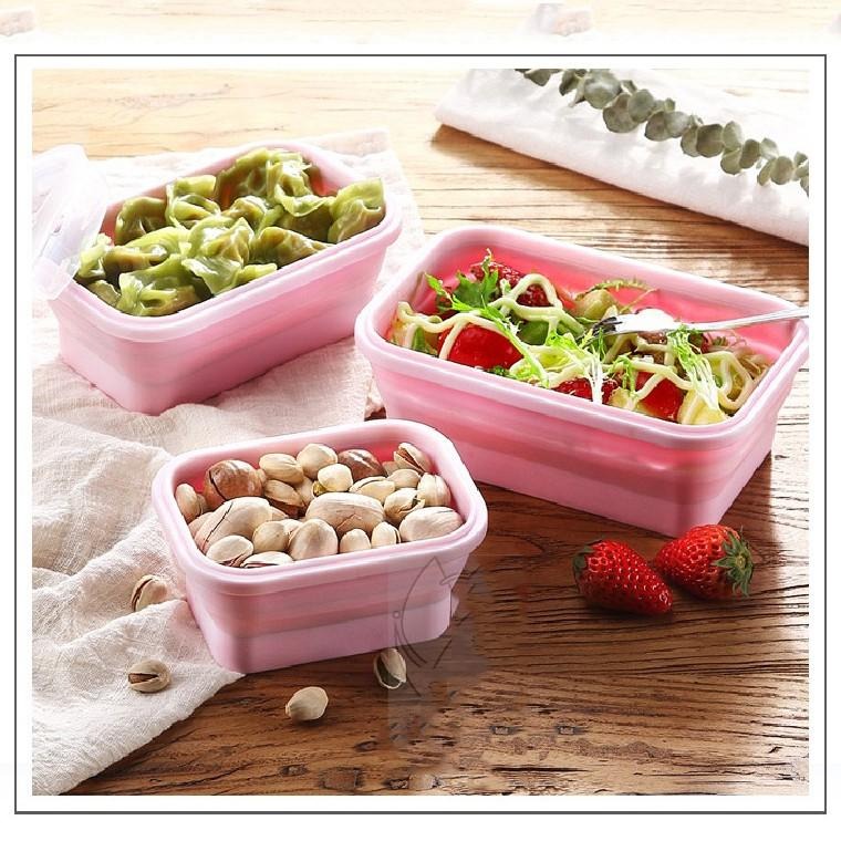可伸縮矽膠折疊矽膠飯盒3件套 午餐盒便當盒耐高溫矽膠保鮮盒 雙色任選 折疊硅膠保鮮盒三件套-細節圖3