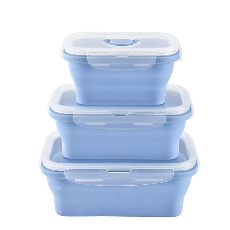 可伸縮矽膠折疊矽膠飯盒3件套 午餐盒便當盒耐高溫矽膠保鮮盒 雙色任選 折疊硅膠保鮮盒三件套-細節圖9