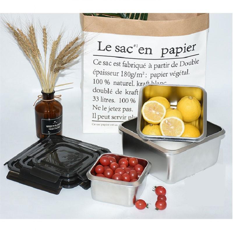 一本庄園 方型304不銹鋼保鮮盒三件套 密封保鮮盒 便當盒 密封盒 帶蓋密封-細節圖9