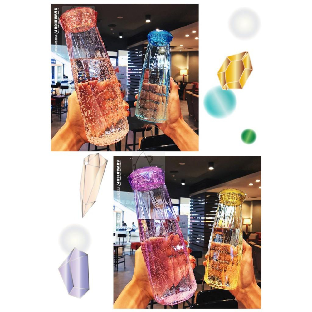 一本庄園 韓版創意鑽石紋水杯 便攜情侶水杯 學生水杯 鑽石紋玻璃杯 400ml-細節圖3