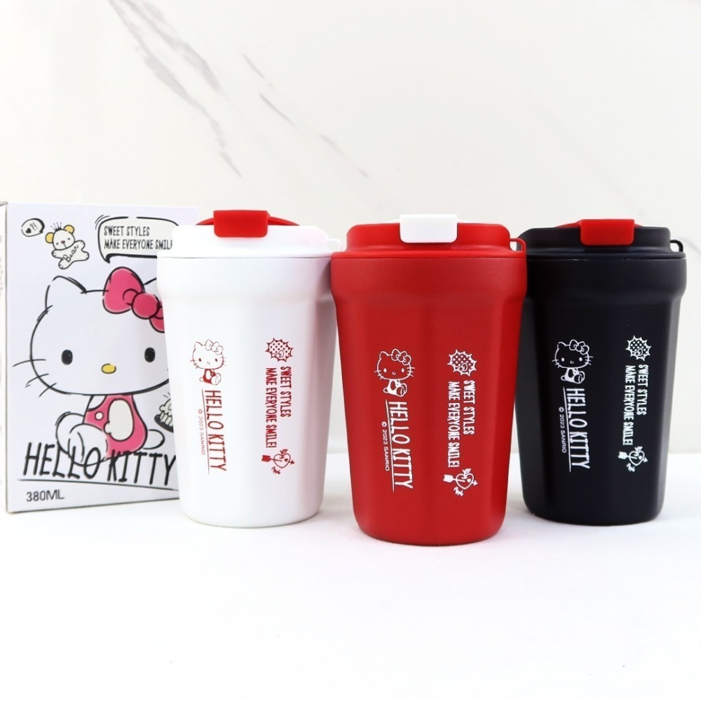 正版 三麗鷗 Hello Kitty KT 304不鏽鋼咖啡直飲輕量保溫杯-380ml 3種顏色任選-細節圖3