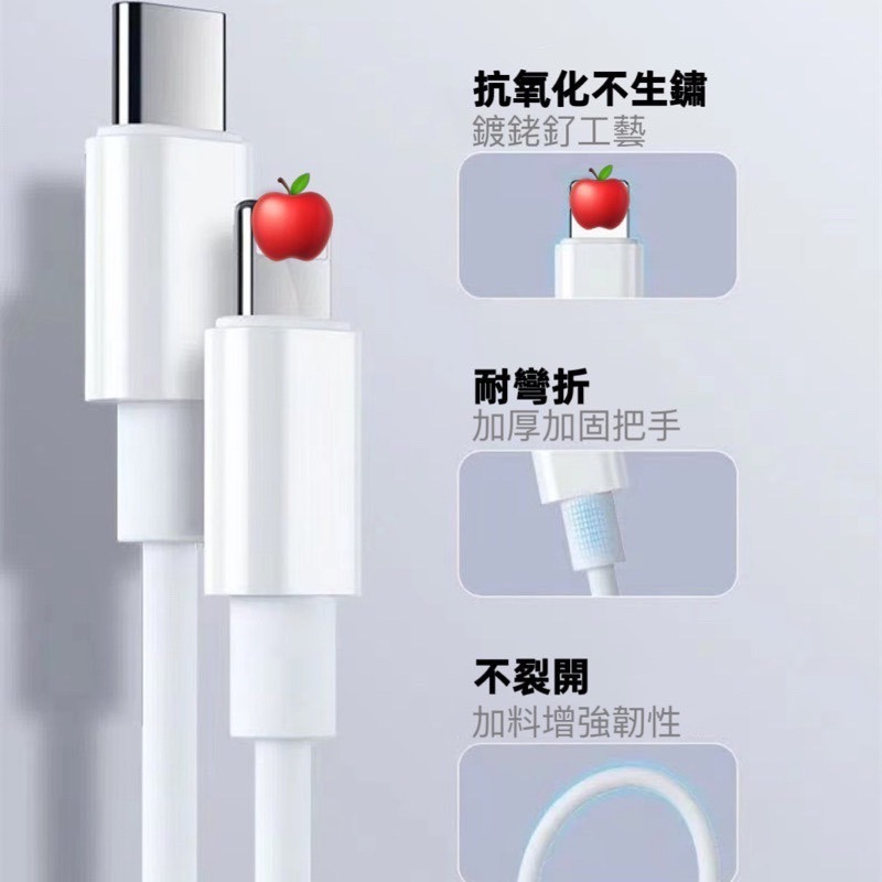 現貨 PD充電傳輸線 充電線 適用於 iPhone 全系列 Lighting USB 手機線 一米 100CM 白線-細節圖5