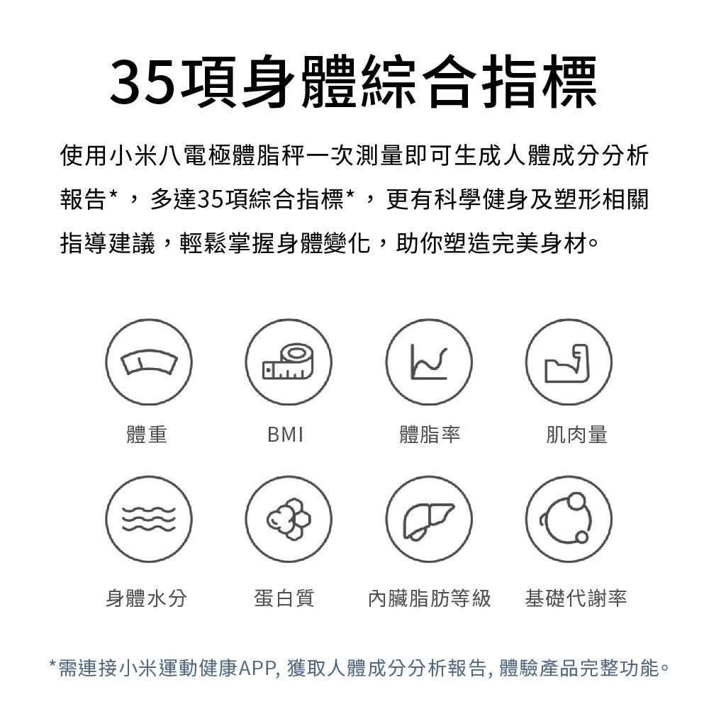 小米 八電極體脂秤 八電極 家用 重秤 電子秤 智能體脂秤 高精度 精準檢測 35項身體綜合指標 BMI檢測 好幫手-細節圖3
