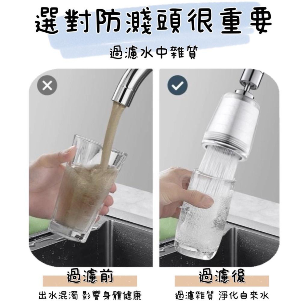 【台灣現貨】水龍頭過濾起泡器 多重過濾 360度大角度萬向旋轉 食品級濾芯 廚房水龍頭過濾器 延伸防濺-細節圖4
