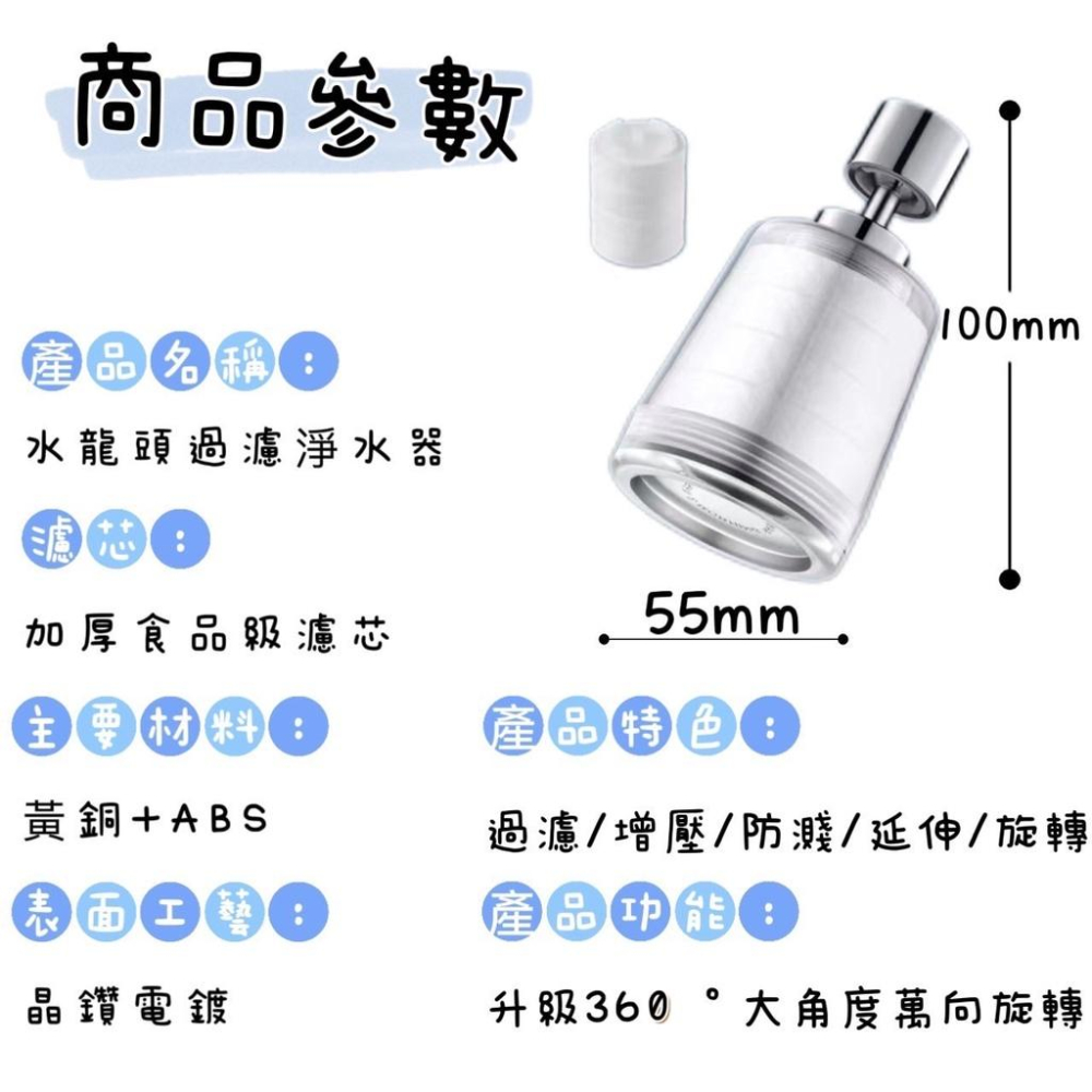 【台灣現貨】水龍頭過濾起泡器 多重過濾 360度大角度萬向旋轉 食品級濾芯 廚房水龍頭過濾器 延伸防濺-細節圖9