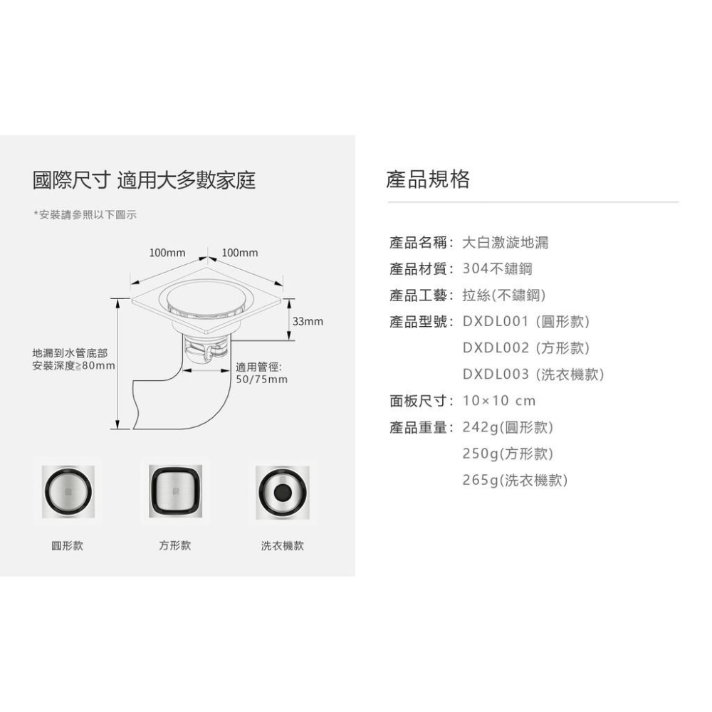 <台灣現貨> 大白激漩地漏 排水 地漏 浴室/廚房/陽台/洗衣機排水 防臭 防蟲 防漏-細節圖8