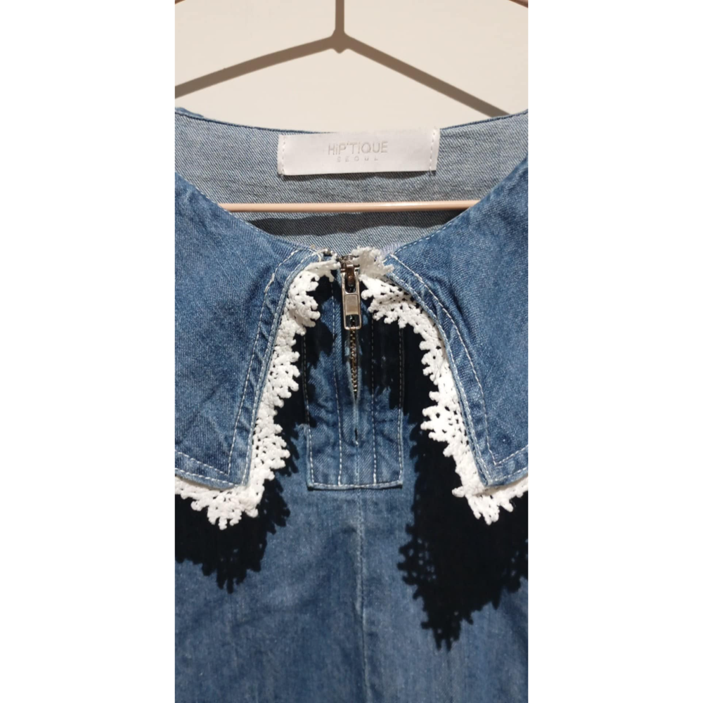 A229 丹寧蕾絲娃娃領上衣-細節圖3