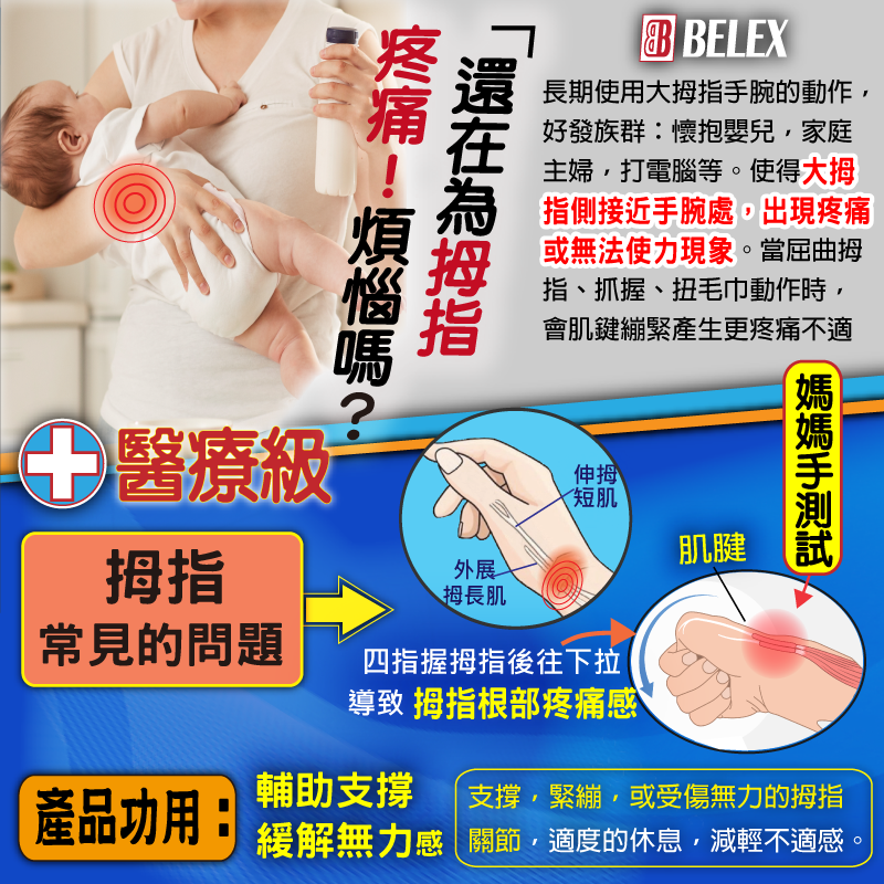 醫療級 媽媽手 加強型 拇指支撐護腕 護腕 醫療護腕 大拇指無法使力 【BELEX】固定拇指 拇指護腕 拇指 拇指肌腱-細節圖2