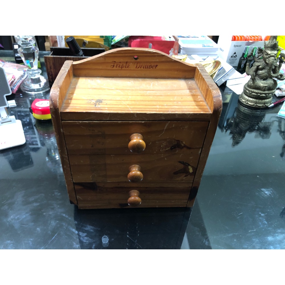 桌上型舊小木櫃 抽屜三層櫃 22.5*26*12 cm-細節圖7