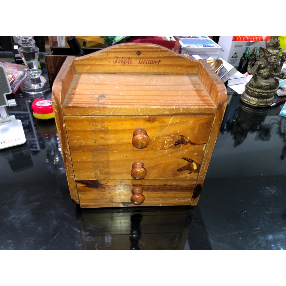 桌上型舊小木櫃 抽屜三層櫃 22.5*26*12 cm-細節圖8