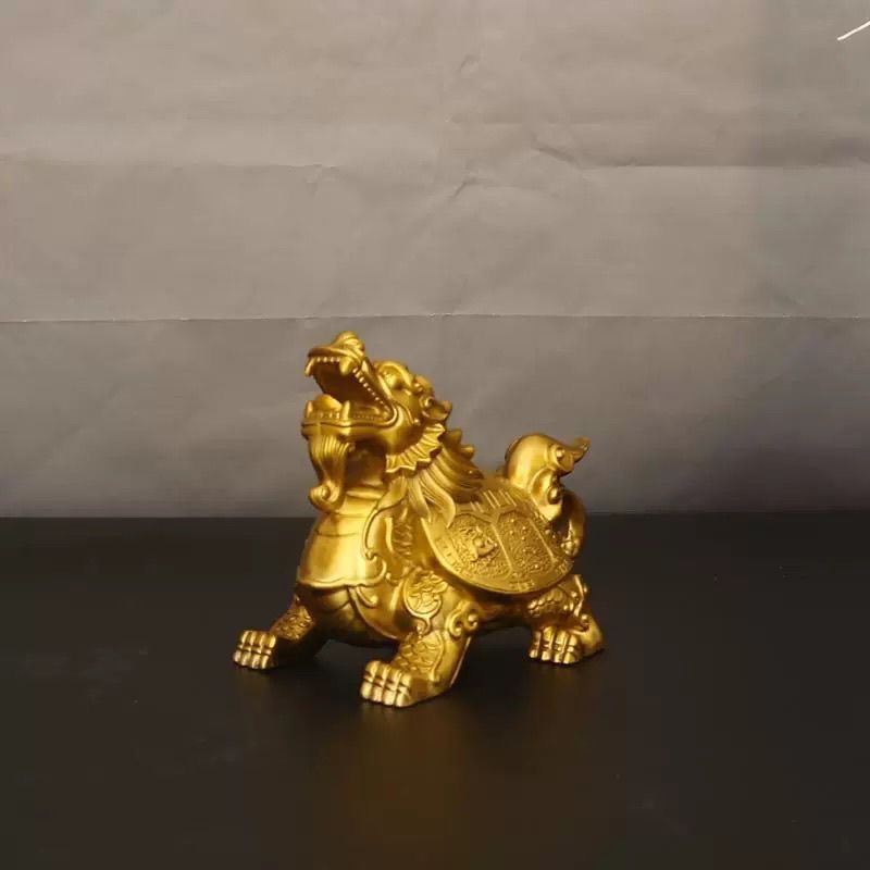 【大倉代領股東紀念品】黄铜四象龍龜擺件四方神兽龍龜福禄四靈像龍龜客廳書房玄關摆件-細節圖6