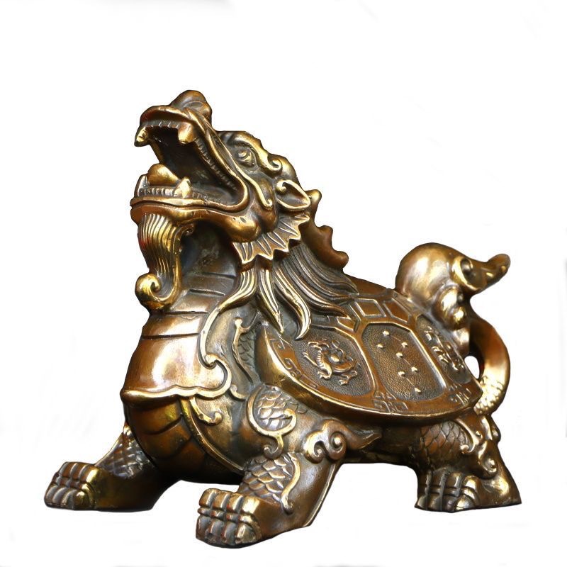 【大倉代領股東紀念品】銅製黄铜四象龍龜擺件四方神兽龍龜福禄四靈像龍龜客廳書房玄關摆件-細節圖4