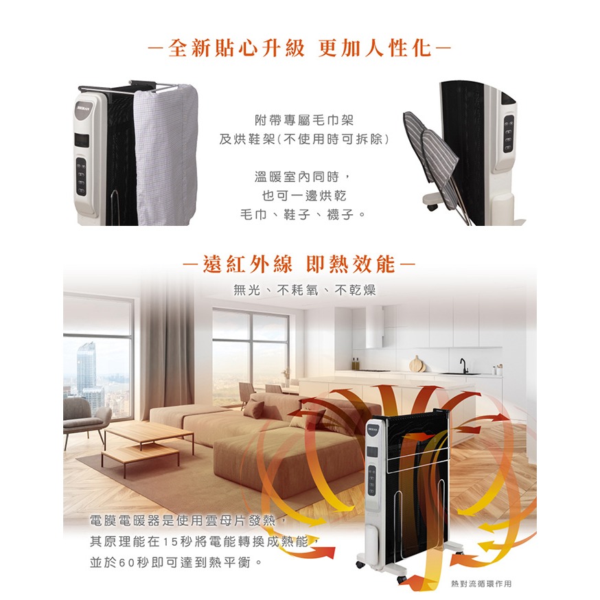 【禾聯HERAN】防潑水即熱式電膜電暖器 電暖器 HMH-12R05(H) IPX24防潑水 保固一年-細節圖3