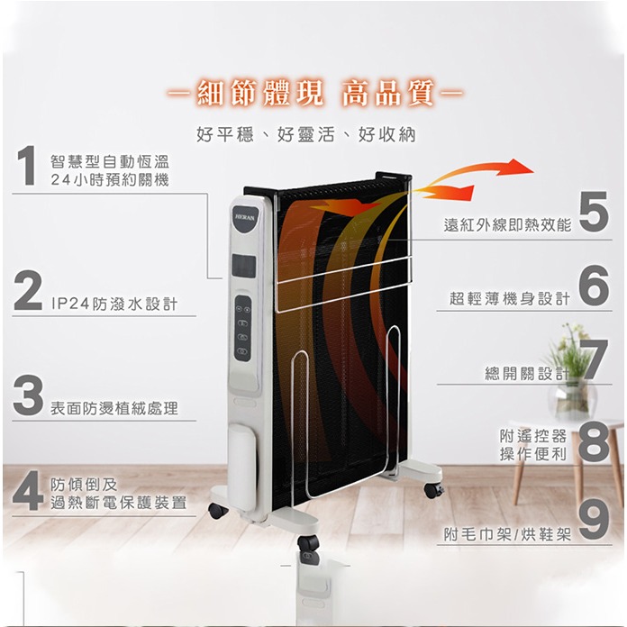 【禾聯HERAN】防潑水即熱式電膜電暖器 電暖器 HMH-12R05(H) IPX24防潑水 保固一年-細節圖7