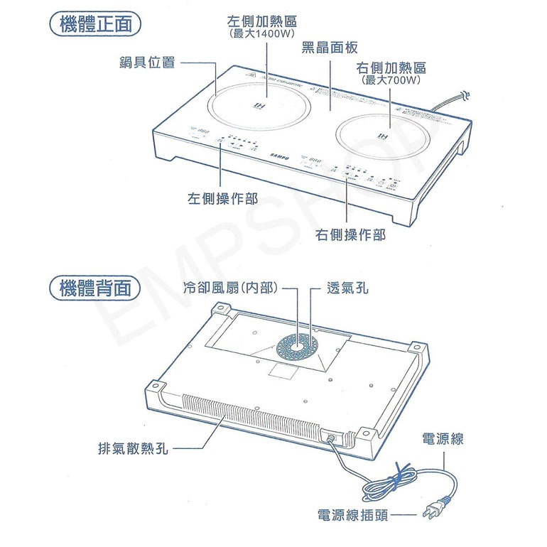 【聲寶SAMPO】微電腦雙口IH變頻電磁爐 KM-VA14GM-細節圖5