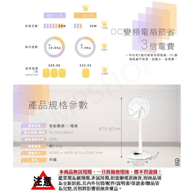 【禾聯HERAN】12吋智能變頻DC風扇 HDF-12AH710 12段風速 省電 靜音 保固1年-細節圖10