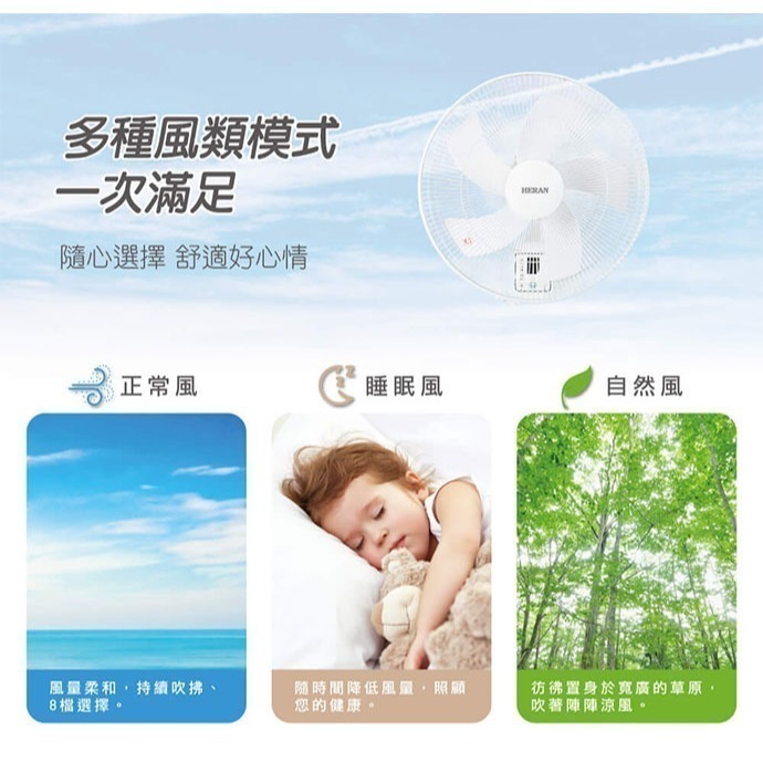【禾聯HERAN】16吋智能變頻DC壁掛扇 HLF-16CH520-細節圖6