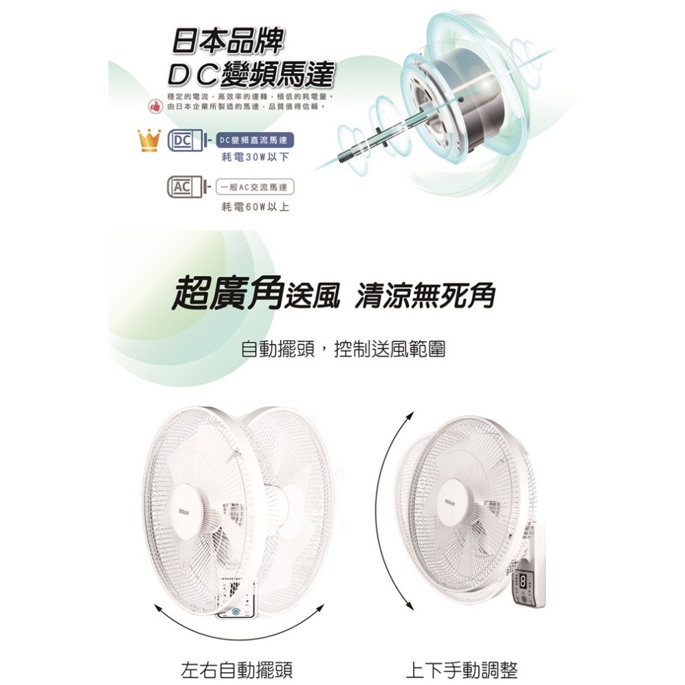【禾聯HERAN】14吋智能變頻DC壁掛扇 HLF-14CH730-細節圖5