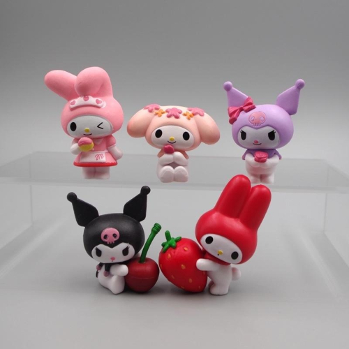 【多米諾】一套五款 水果 美樂蒂 庫洛米 KITTY貓 三麗鷗 公仔玩具模型Q版可愛 蛋糕烘培 裝飾生日