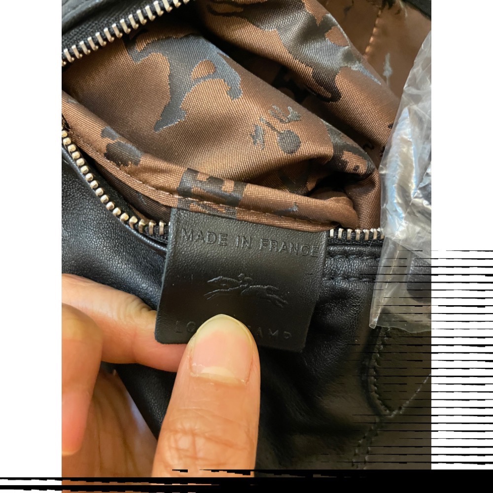 全新 現貨 法國製 絕版 Longchamp Le Pliage Cuir 小羊皮黑色法國製手短把折疊水餃包-細節圖7