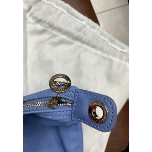 全新 絕版  法國製 longchamp 小羊皮 藍色 m號 折疊包-細節圖2