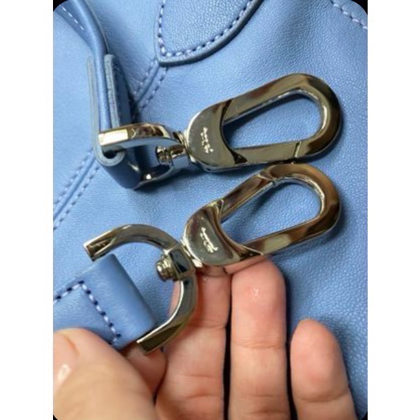 全新 絕版  法國製 longchamp 小羊皮 藍色 m號 折疊包-細節圖3