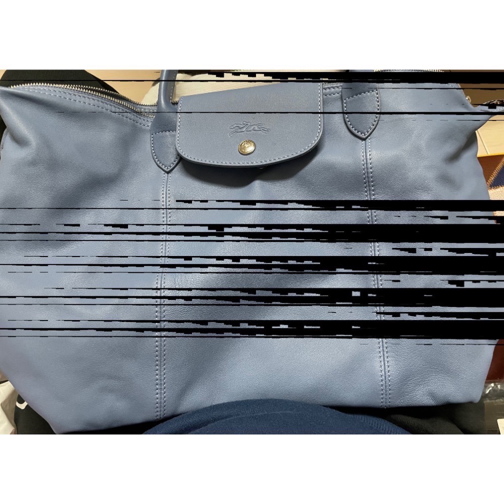 全新 絕版  法國製 longchamp 小羊皮 藍色 m號 折疊包-細節圖6