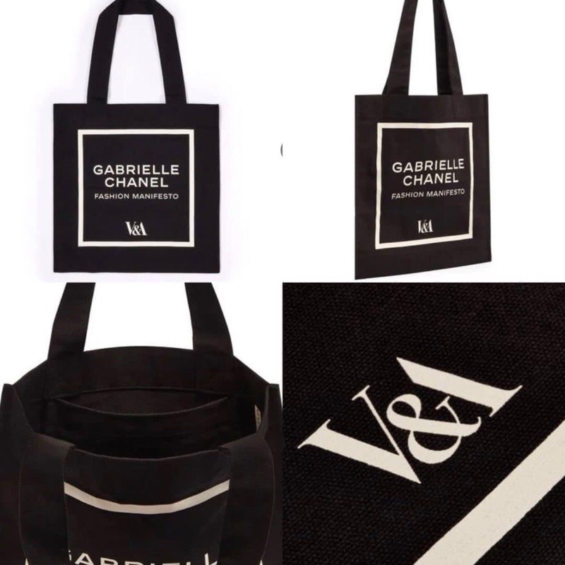 現貨 英國 V&A Museum x CHANEL聯名展 黑色 白色 帆布袋-細節圖6