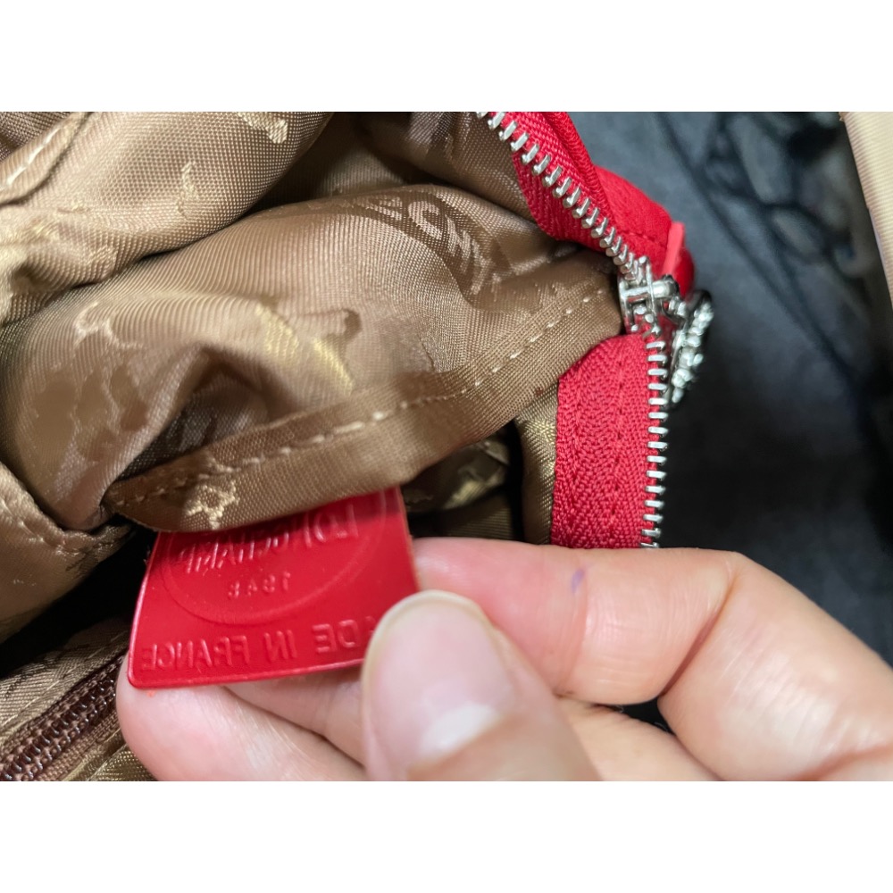 全新 絕版 法國製 longchamp 小羊皮 紅色 s 號 折疊包-細節圖3