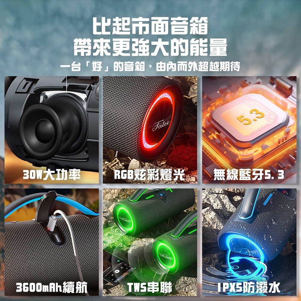【Fateir菲堤兒】SB630重低音藍牙音箱 藍牙音箱 藍牙喇叭 藍芽音箱 藍芽喇叭 TWS 雙喇叭串聯 攜帶式音箱-細節圖3