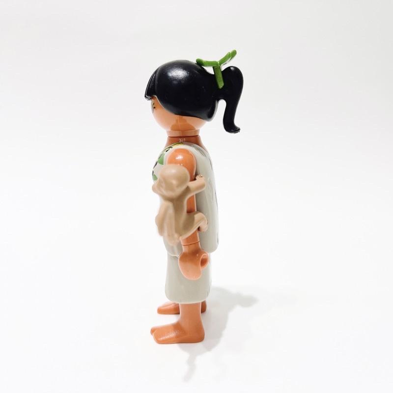 2012 Playmobil 人偶包2代 5158 石器時代的女人與猴子 豹紋 馬尾女孩 綠色花朵頭飾-細節圖2
