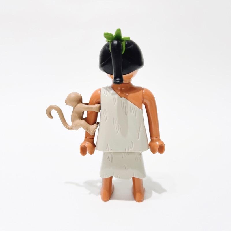 2012 Playmobil 人偶包2代 5158 石器時代的女人與猴子 豹紋 馬尾女孩 綠色花朵頭飾-細節圖3