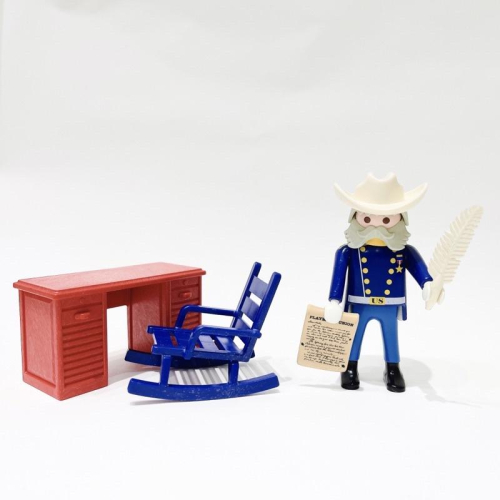Playmobil 摩比 西部牛仔 美國軍官 紅色辦公桌 藍色搖椅 牛仔帽 文件 羽毛筆 大鬍子 軍服