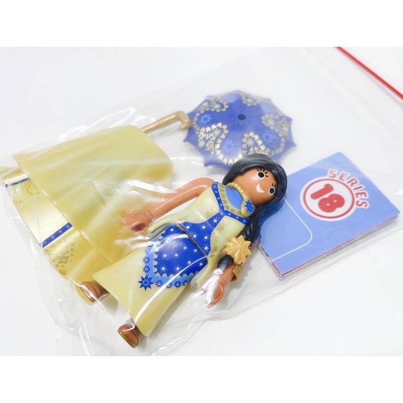 2020 Playmobil 人偶包18代 70370 印度公主 藍色陽傘 澎裙  髮飾 換上淺膚色的頭與手更漂亮-細節圖3
