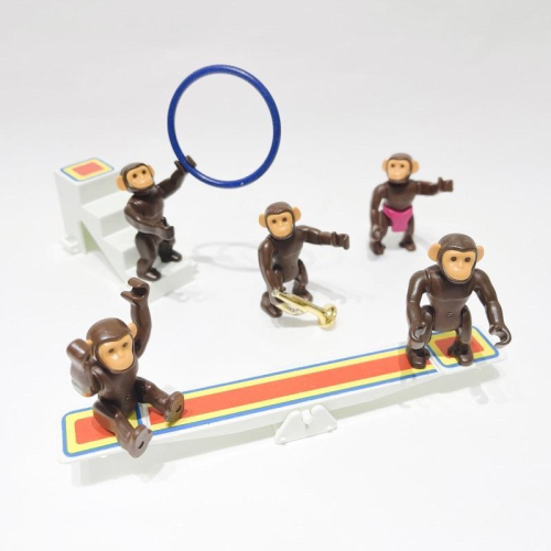 Playmobil 摩比 猴子馬戲團 樓梯 翹翹板 尿布 小喇叭 圓環 5隻小猴子