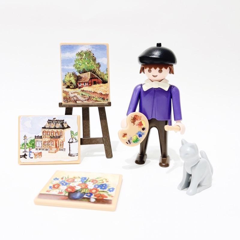 1990 Playmobil 摩比 5404 維多利亞時代 藝術家 畫家 黑色畫家帽 白色領結 畫架 畫作 貓咪-細節圖2